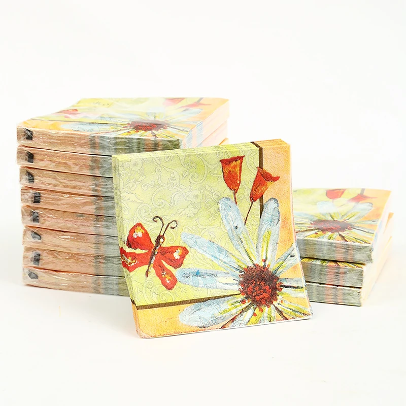 Коктейльная бумага napkins 20pcs 25*25 см 3 слойные винтажные маргаритки бумажные