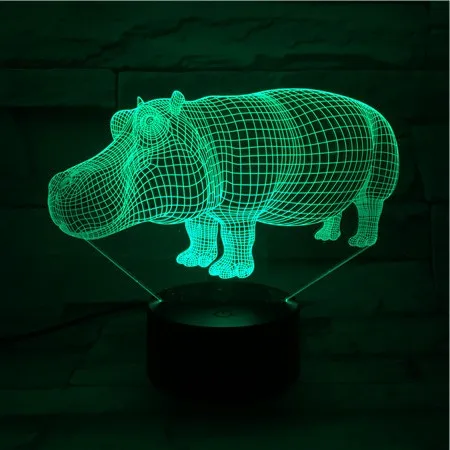 3D 260 Hippo с 7 цветами лампа Оптическая иллюзия животное удивительная визуализация