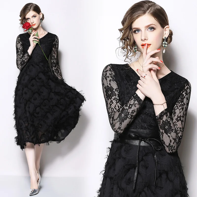 Dress Women Black Sexy Long Sleeve Lace Embroidery Party Dresses 2021 High End Elegant Slim Waist Mid-Calf Patchwork Long Dress
Dress Women Black Sexy Long Sleeve Lace Embroidery Party Dresses 2021 High End Elegant Slim Waist Mid-Calf Patchwork Long Dress