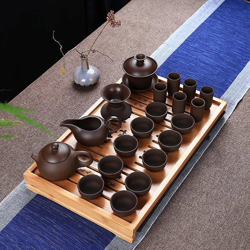 53*31.5*4.5cm Factory direct purple sand set of tea sets of ceramic gifts solid wood tea sets
53*31.5*4.5cm Factory direct purple sand set of tea sets of ceramic gifts solid wood tea sets