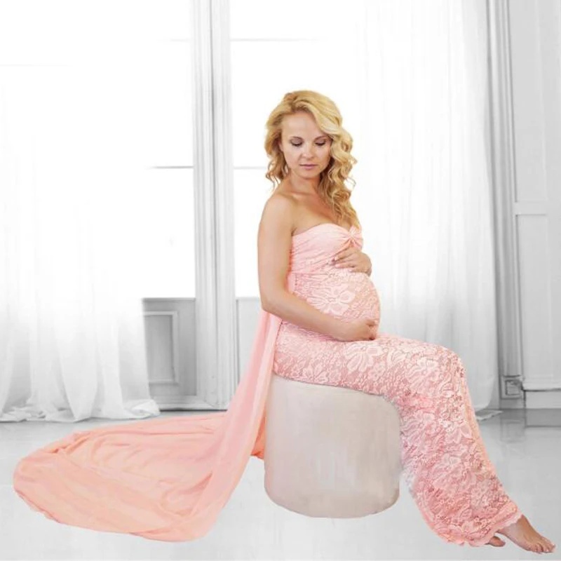 Кружева длинный хвост платья для беременных фотосессии Подставки фотографий
