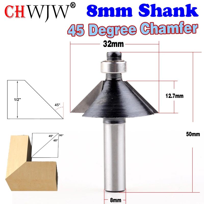 1pc 8mm Shank High Quality 45 Degree Chamfer & Bevel Edging Router Bit Wood Cutting Tool woodworking router bits - Chwjw
1pc 8mm Shank High Quality 45 Degree Chamfer & Bevel Edging Router Bit Wood Cutting Tool woodworking router bits - Chwjw