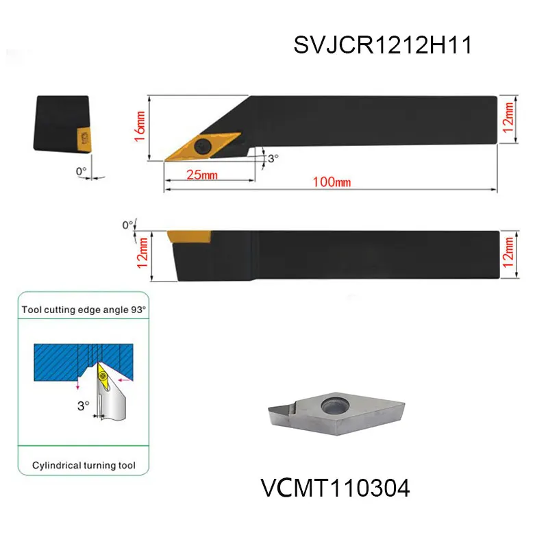 SVJCR1212H11 токарный держатель и VCMT110304 PCD токарная вставка 1 шт. алмазное лезвие с