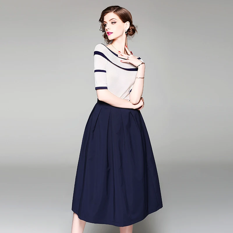 ZP9543 European Station Spring and Summer New Type Shoulder Knitted Top + Half-length dress Two-piece Suit Dress
ZP9543 European Station Spring and Summer New Type Shoulder Knitted Top + Half-length dress Two-piece Suit Dress