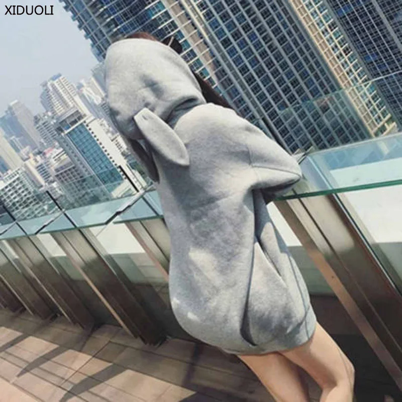 Женская толстовка с капюшоном XIDUOLI длинная Лоскутная Толстовка заячьими ушками