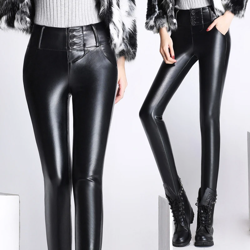 Женские облегающие брюки-карандаш кожаные брюки с высокой талией женские
