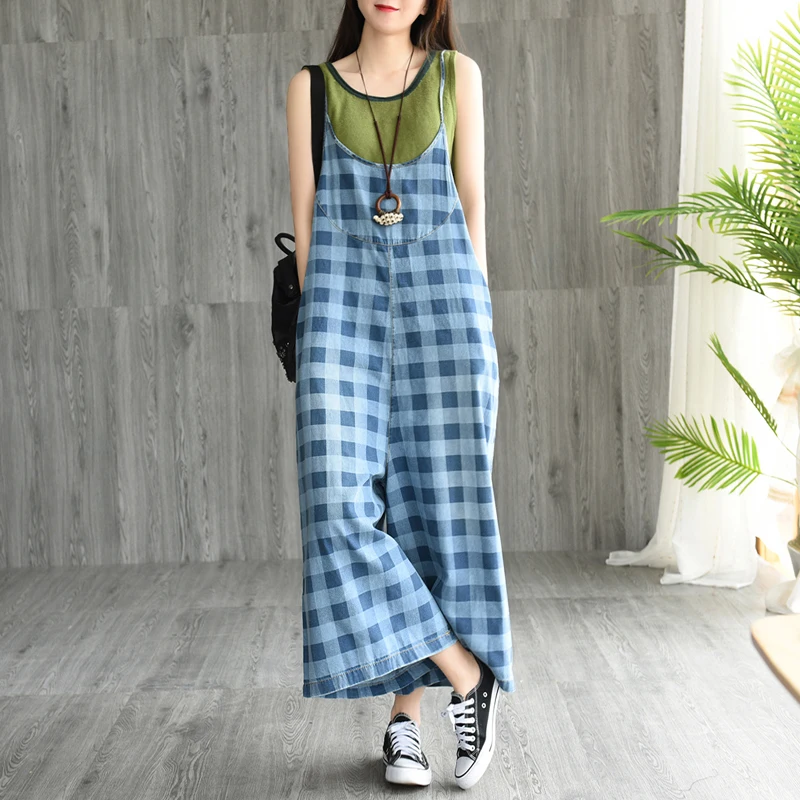Summer Wide Leg Overalls Cotton Denim Pant 2019 soft Jumpsuit Checkerboard Plaid Trouser H66
Summer Wide Leg Overalls Cotton Denim Pant 2019 soft Jumpsuit Checkerboard Plaid Trouser H66