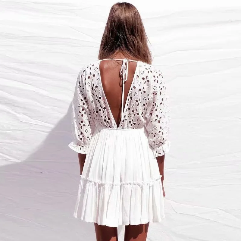 Sexy White Dress Women V-Neck Hollow Out Beach Party Dress Sundress Summer Female Casual Lace Mini Dresses Vestidos Fashion 2019
Sexy White Dress Women V-Neck Hollow Out Beach Party Dress Sundress Summer Female Casual Lace Mini Dresses Vestidos Fashion 2019