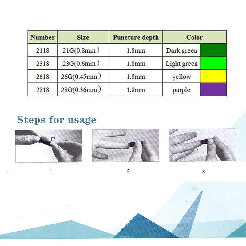 MTC 50pcs/box Needles Disposable Sterile Lancets 21G/23G/25G/26G/28G Diabetics Blood collection needle Painless
MTC 50pcs/box Needles Disposable Sterile Lancets 21G/23G/25G/26G/28G Diabetics Blood collection needle Painless