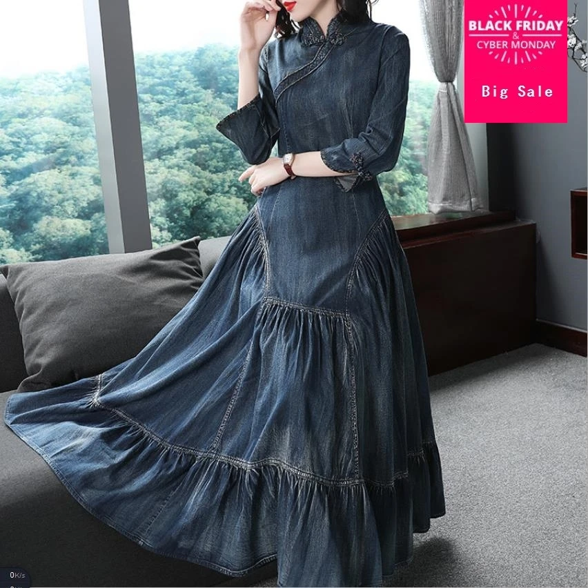 2020 autumn fashion brand 100% cotton Slim ruffles stitching Denim Dresses female good quality longer retro denim dress wq446
2020 autumn fashion brand 100% cotton Slim ruffles stitching Denim Dresses female good quality longer retro denim dress wq446