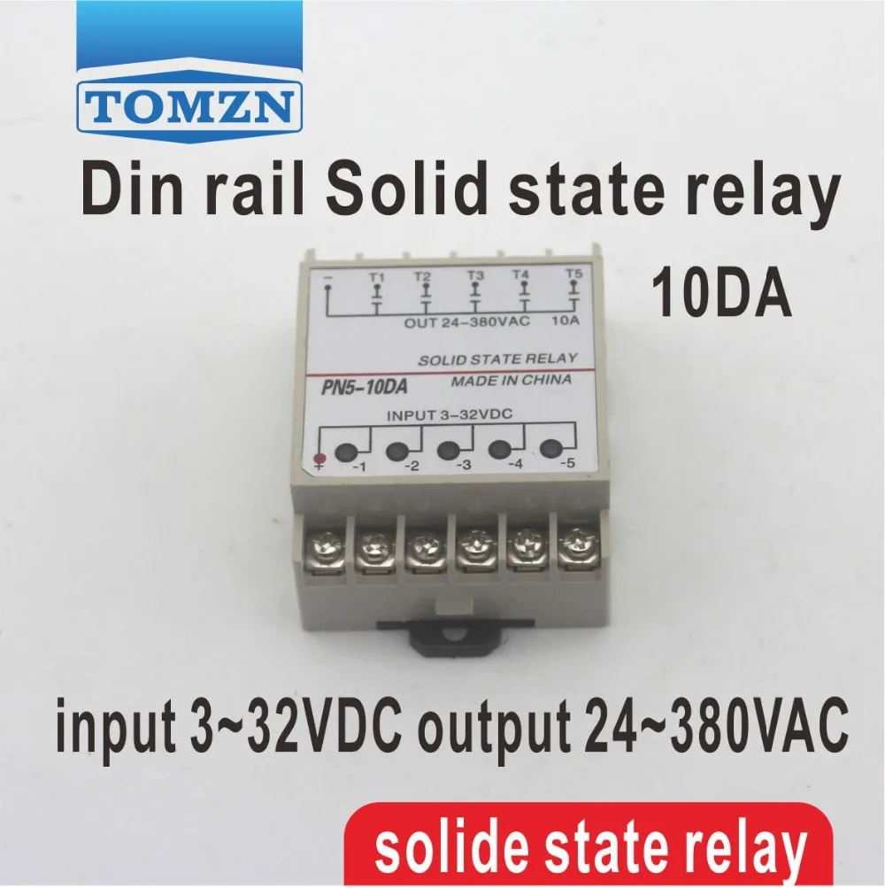 

10DA 5 Channel Din rail SSR quintuplicate five input 3~32VDC output 24~380VAC single phase DC solid state relay