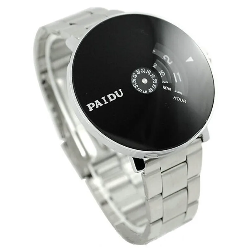 

Fashion Brand Luxury Watches Stainless Silver Band PAIDU Quartz Wrist Watch Black Turntable Dial Men's Gift Relogio Clock A7