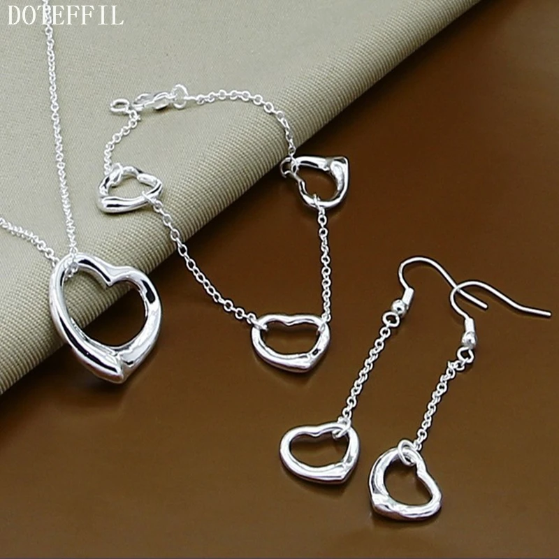 DOTEFFIL 925 Sterling Silver Heart Pendant Necklace Bracelet Earring Set For Woman Wedding Engagement Party Charm Jewelry
DOTEFFIL 925 Sterling Silver Heart Pendant Necklace Bracelet Earring Set For Woman Wedding Engagement Party Charm Jewelry