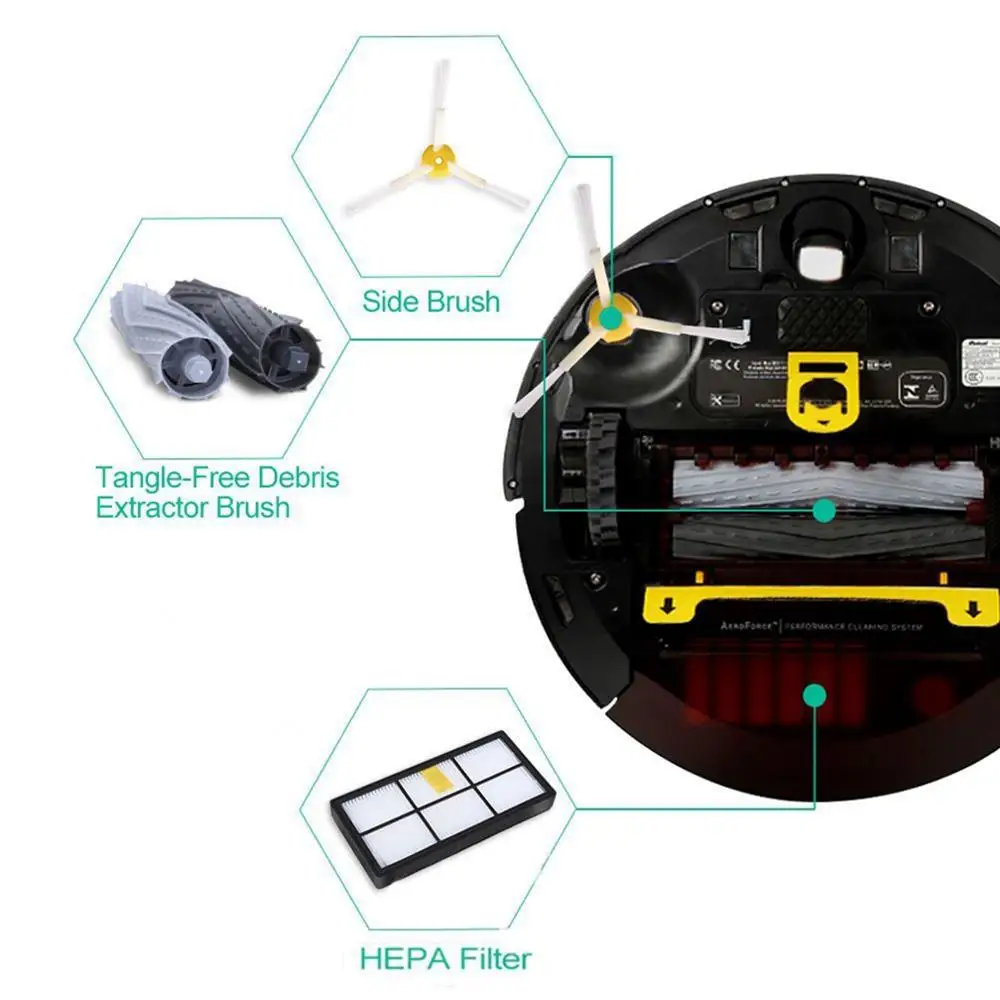 6 боковых кистей + 4 HEPA-фильтра 2 комплекта роликов для iRobot Roomba 800 и 900 Series 800870880980