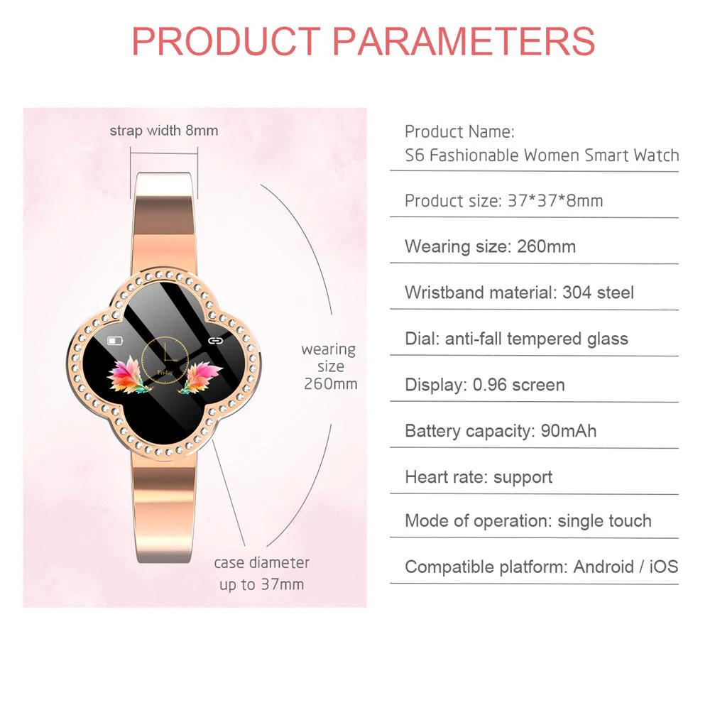 MNWT S6 Smart Watch Waterproof Women Heart Rate Monitor Blood Pressure Fitness Tracker Smartwatch Sport Watch for ios android
MNWT S6 Smart Watch Waterproof Women Heart Rate Monitor Blood Pressure Fitness Tracker Smartwatch Sport Watch for ios android