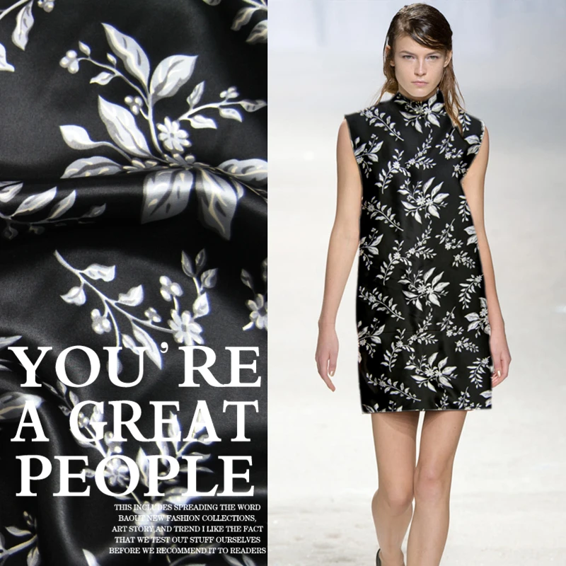 

LEO&LIN Super Beautiful Black Satin Silk Cloth Dress Really Suit Pajamas Spring Autumn Shirting 50cm