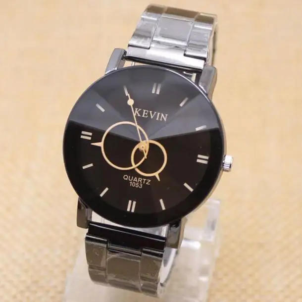 Мужские и женские кварцевые часы KEVIN черные наручные с Круглым Циферблатом из