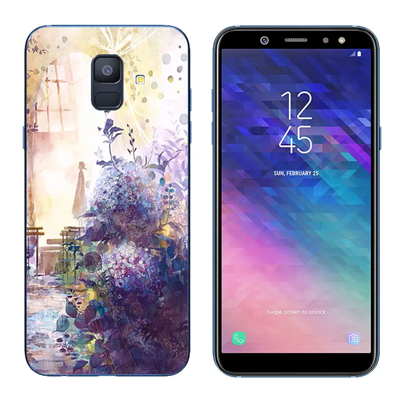 for Samsung Galaxy A6 (2018) A600G Luxury Cell Phone Case Botanic Printing 5.6 inch Funda Clear Gel Protector |