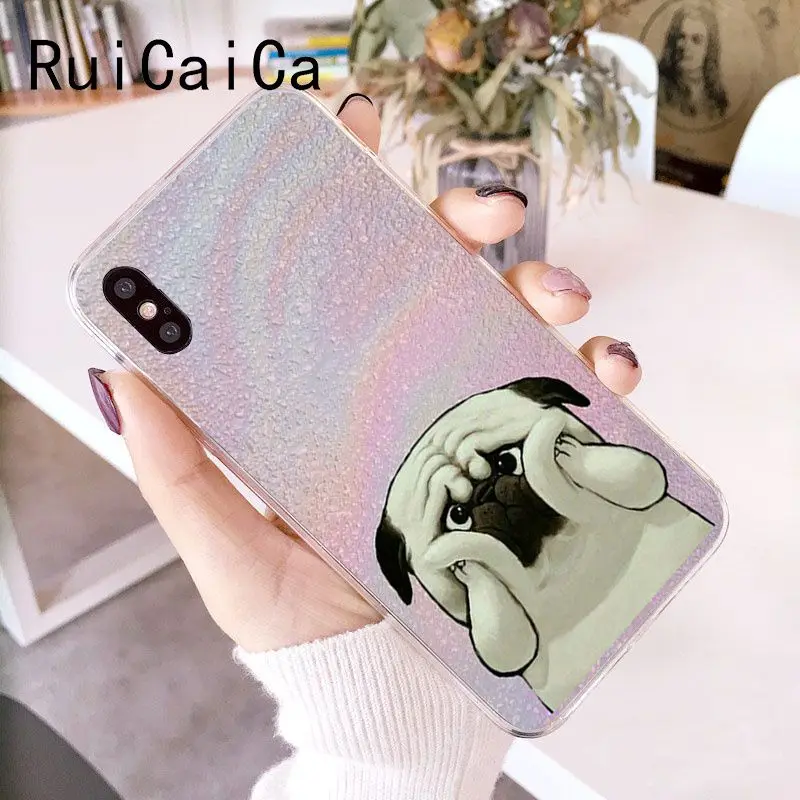 RuiCaiCa животное милый Мопс Собака Coque Оболочка Чехол для телефона iPhone 8 7 6 6S Plus X XS MAX 5