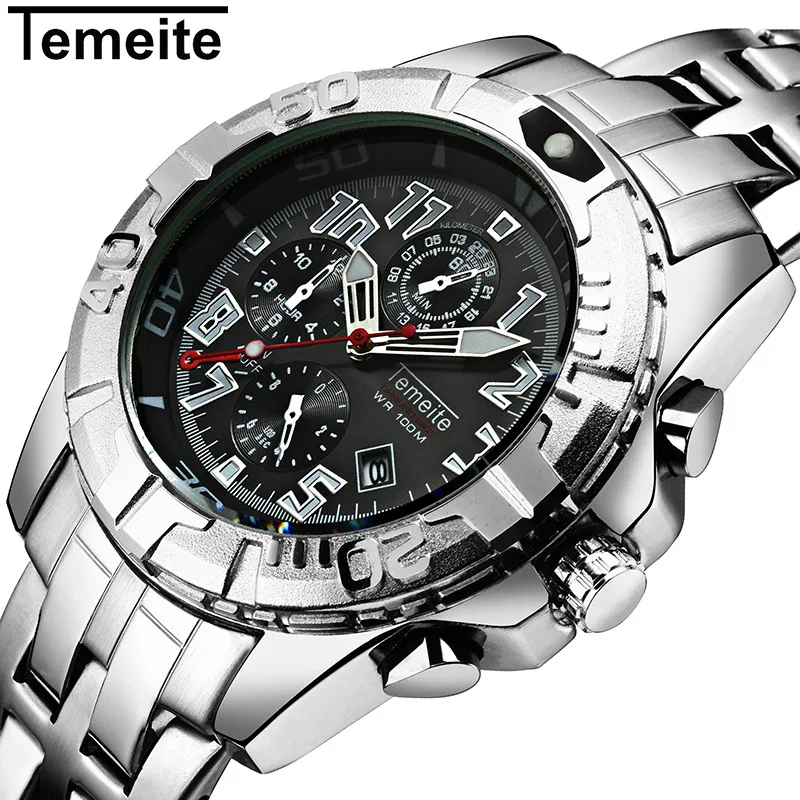TEMEITE Mens Watches Top Brand Luxury Sport Quartz Watch 3ATM Waterproof Men's stainless steel Wrist watch Relogio Masculino
TEMEITE Mens Watches Top Brand Luxury Sport Quartz Watch 3ATM Waterproof Men's stainless steel Wrist watch Relogio Masculino