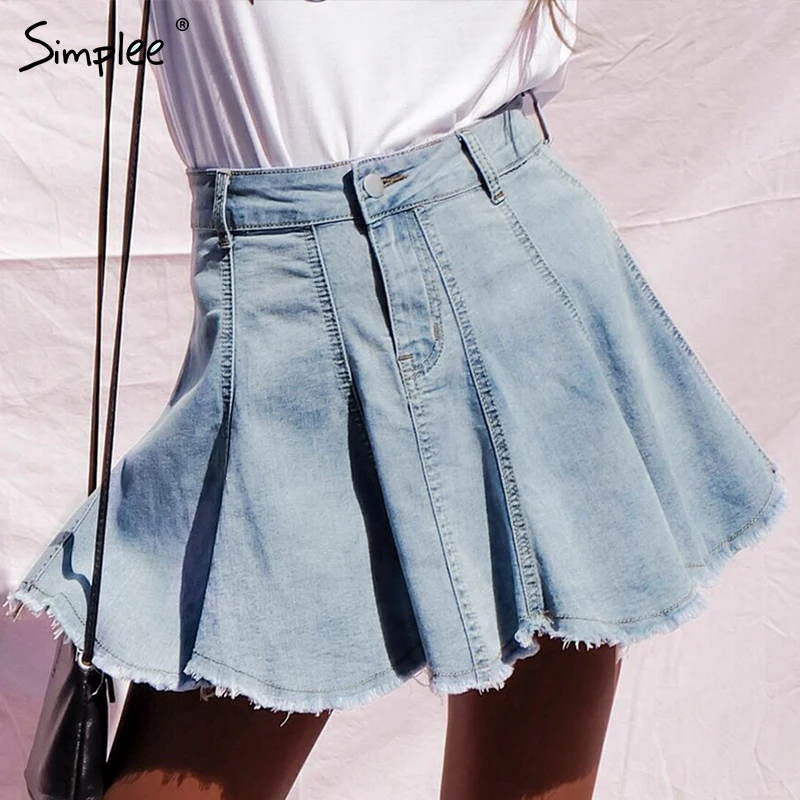 Женская синяя джинсовая мини-юбка Simplee элегантная юбка А-силуэта с высокой талией