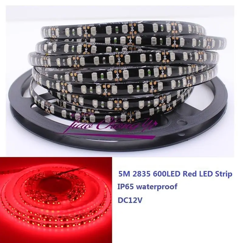5 м 2835 SMD 600 светодиодный s Красная гибкая светодиодная лента DC12V Black PCB IP65