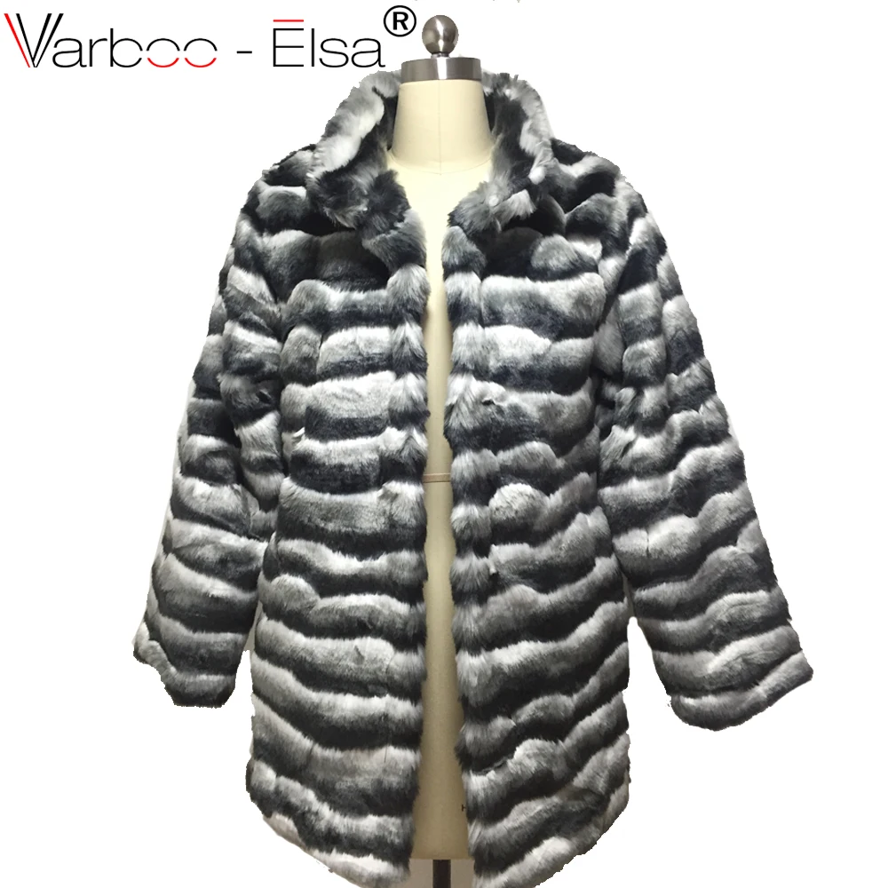 Varboo_elsa Для женщин Зимние черные сапоги белые полосы Мех животных пальто с длинным