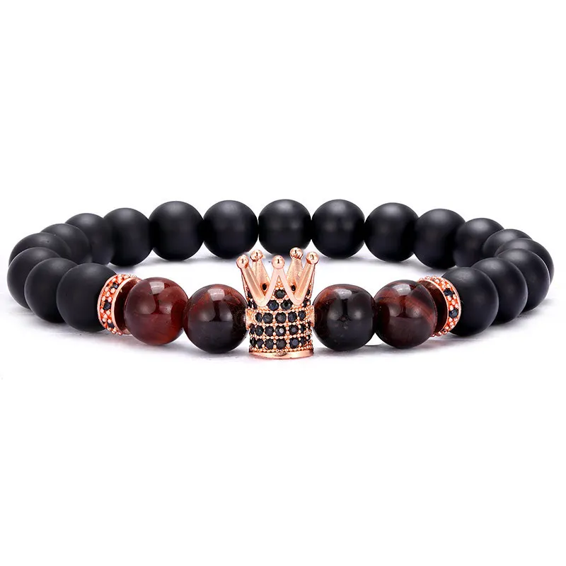 Novo charme micro inlay coroa vermelho tigre olho preto matte pulseira dos homens presente | Украшения и аксессуары