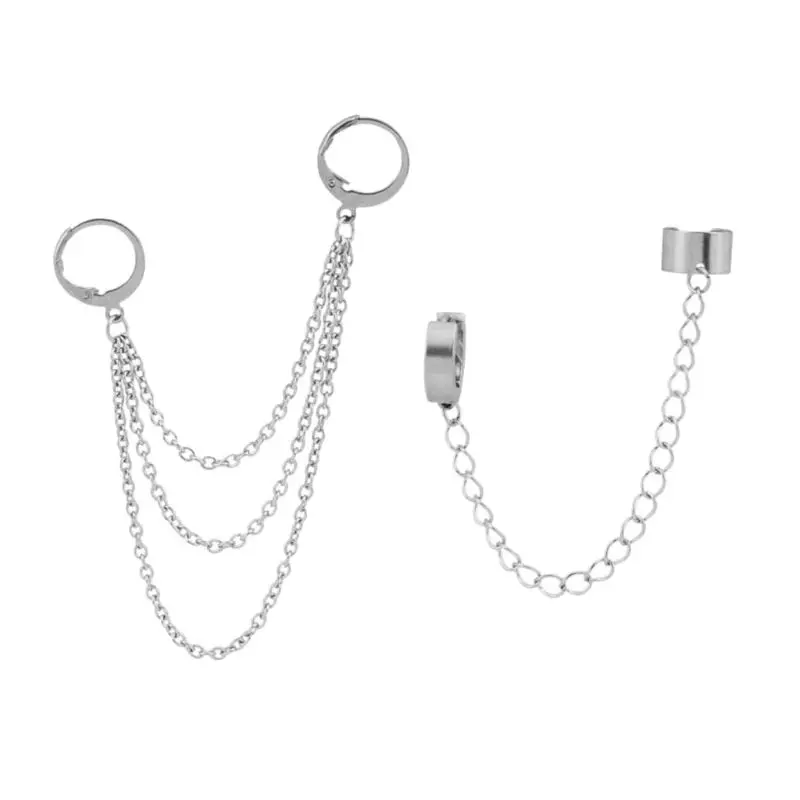Fashion Jewelry Korean Hip Hop Titanium Steel Chain Threader Drop Cuff Earrings Unisex Brincos Silver Color Men Earring Acessori
Fashion Jewelry Korean Hip Hop Titanium Steel Chain Threader Drop Cuff Earrings Unisex Brincos Silver Color Men Earring Acessori