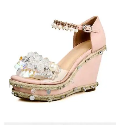 summer fashion crystal embellished high heel sandal luxury string bead platform wedge sandal ankle strap wedding shoes
summer fashion crystal embellished high heel sandal luxury string bead platform wedge sandal ankle strap wedding shoes