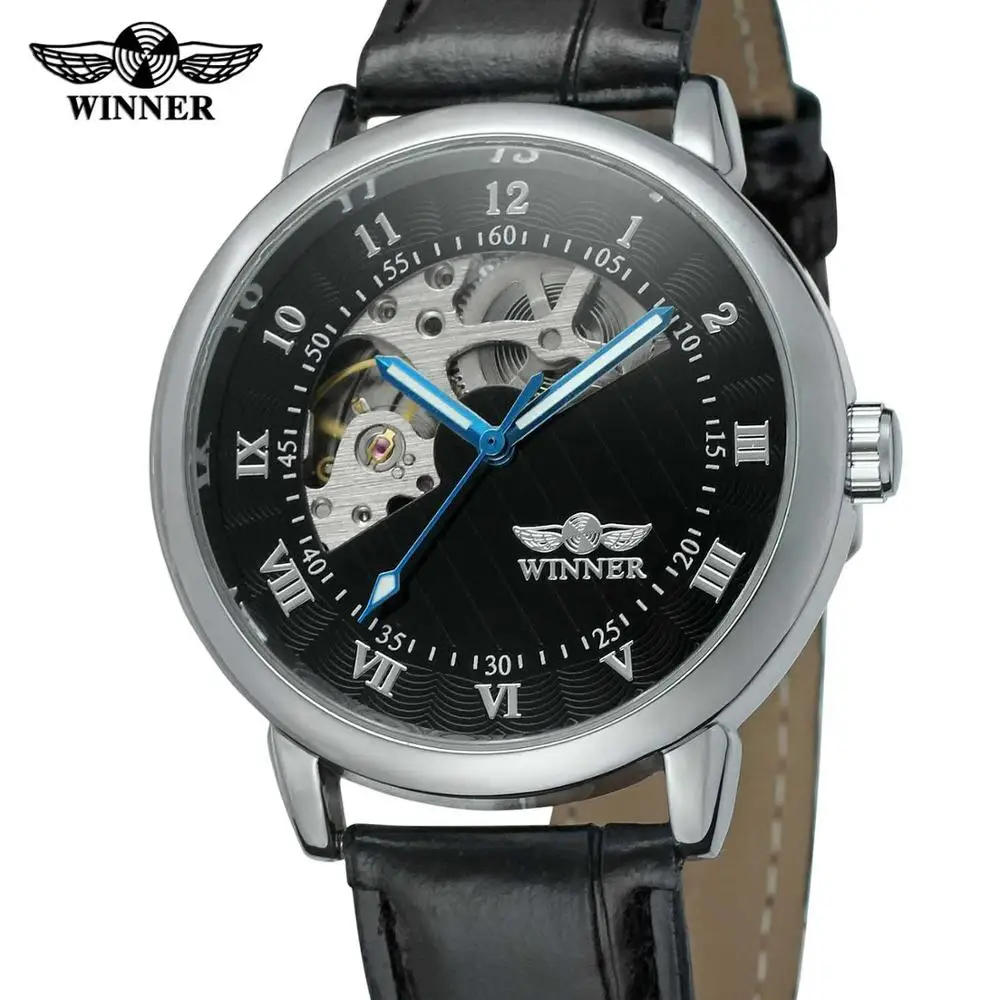 WINNER watch Casual fashion classic black Roman numerals spell Arabic numerals mix leather strap men's mechanical watch
WINNER watch Casual fashion classic black Roman numerals spell Arabic numerals mix leather strap men's mechanical watch