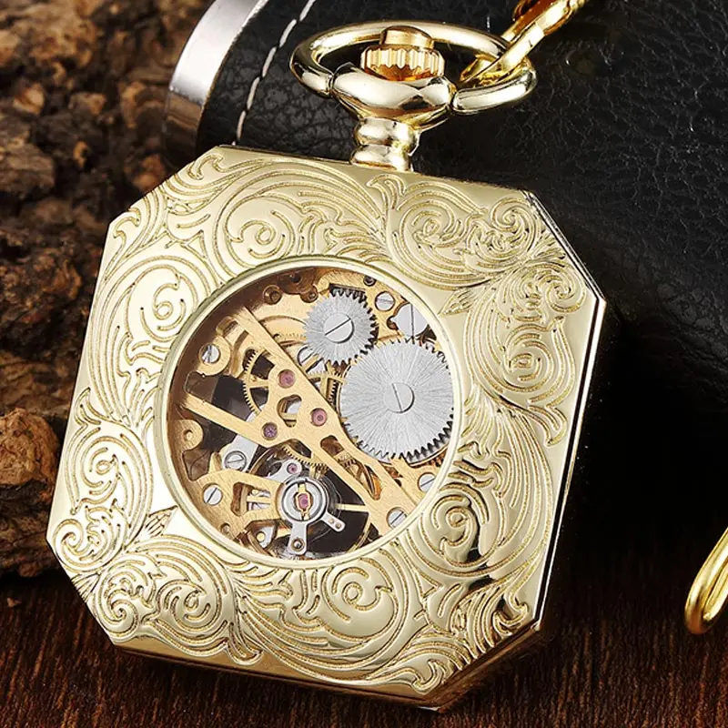 Роскошные золотые Механические карманные часы винтажные золотистые Мужские