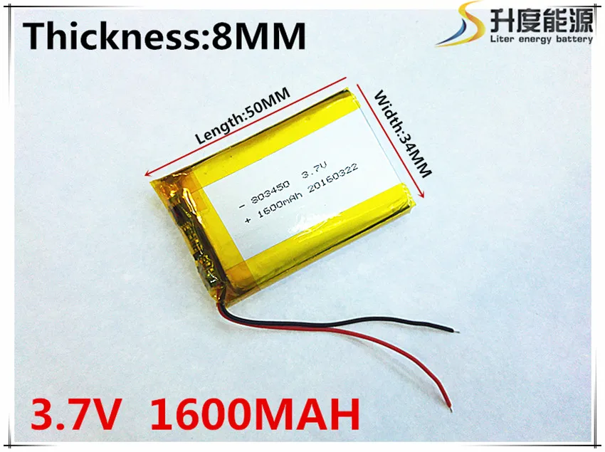 Li-po 3,7 V 1600mAh 803450 литий-полимерный литий-ионный аккумулятор для Mp3 MP4 MP5 GPS мобильного телефона
Li-po 3,7 V 1600mAh 803450 литий-полимерный литий-ионный аккумулятор для Mp3 MP4 MP5 GPS мобильного телефона