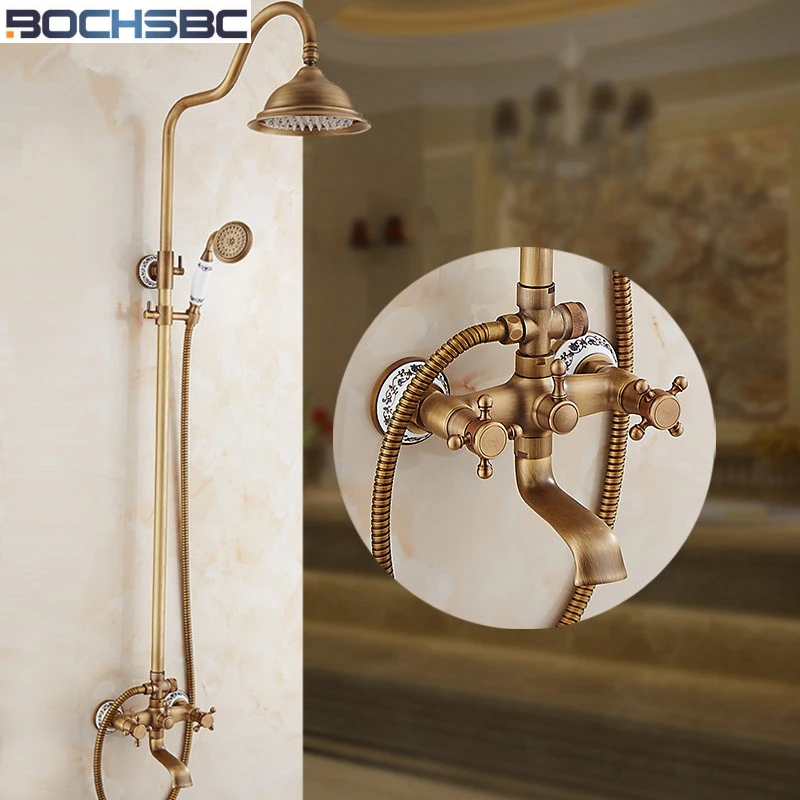 BOCHSBC Antique Shower Head Set With Slide Bar Brass Wall Mounted Rain Shower Set Double Holder Bathroom Shower Head Waterfall
BOCHSBC Antique Shower Head Set With Slide Bar Brass Wall Mounted Rain Shower Set Double Holder Bathroom Shower Head Waterfall