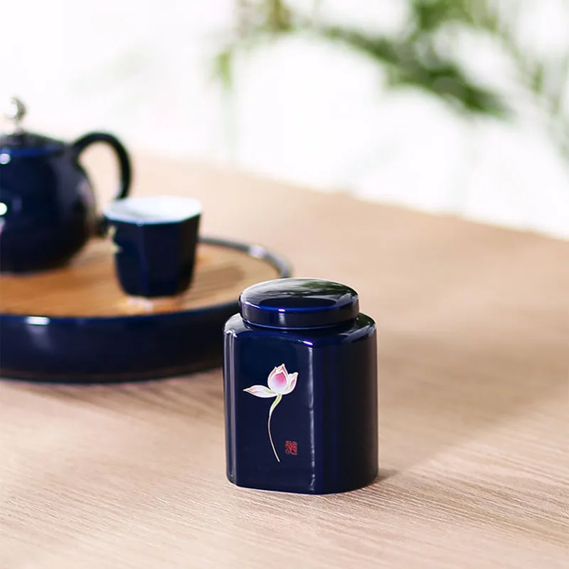 

Japanese Ji Blue Glaze Porcelain Tea Cans Handmade Ceramics Kung Fu Tea Set Jar Candy Sealed Storage Caddy Vintage Home Decor