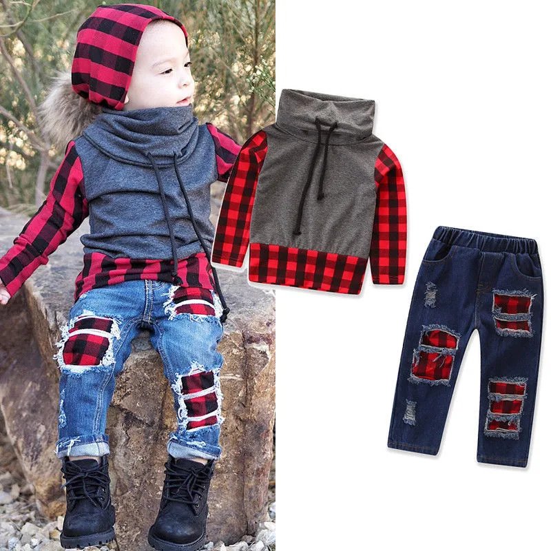 Toddler Kids Baby Boy Plaid Patchwork Tops Shirt Ripped Denim Jeans Pants Leggings Outfit Clothes Autumn Set
Toddler Kids Baby Boy Plaid Patchwork Tops Shirt Ripped Denim Jeans Pants Leggings Outfit Clothes Autumn Set