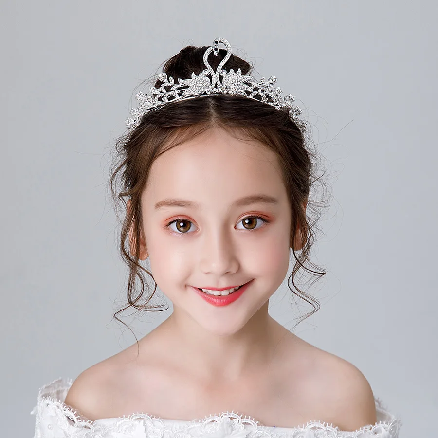 

Детская Корона Лебедь принцесса головной убор Принцесса Девушка Корона кристалл ребенок лед Романтика день рождения корейский горный хрус...