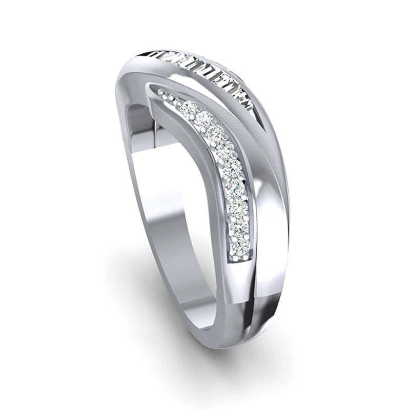 Caimao Free Shipping 14k White Gold 0.30ct Natural Baguette And Round Diamond Prong Ring Gift | Украшения и аксессуары