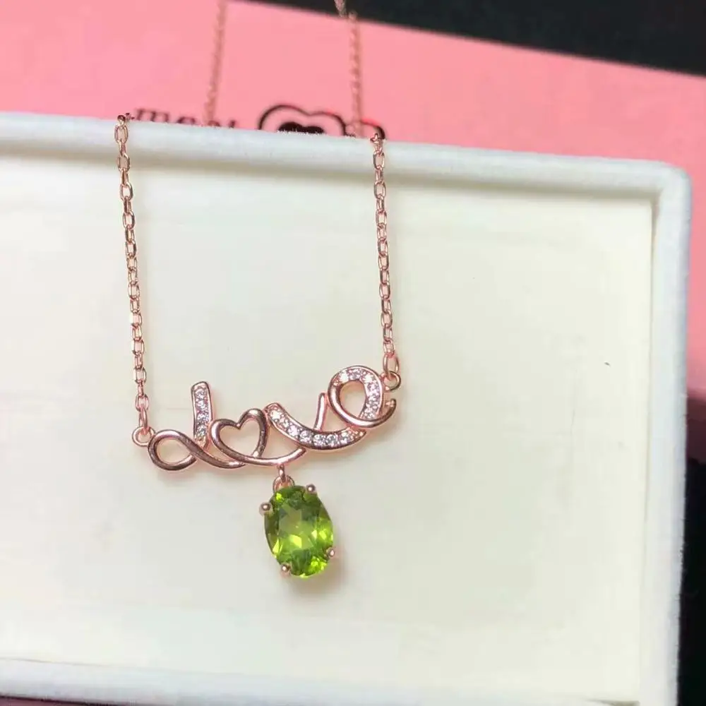 

charming women necklace love letter green gemstone collarbone necklace for women necklace 925 silver natural peridot gem gift