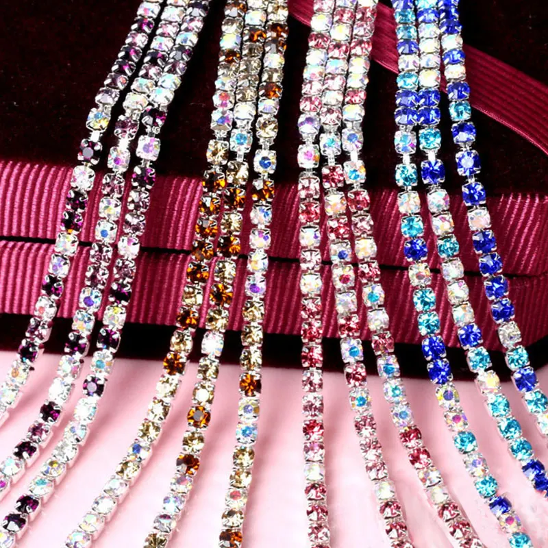 High Density Mix Gradient Color AB Claw Rhinestone Chain Apparel Fine Claw Chain Silver Crystals Diamond Diy Silver Base Strass
High Density Mix Gradient Color AB Claw Rhinestone Chain Apparel Fine Claw Chain Silver Crystals Diamond Diy Silver Base Strass
