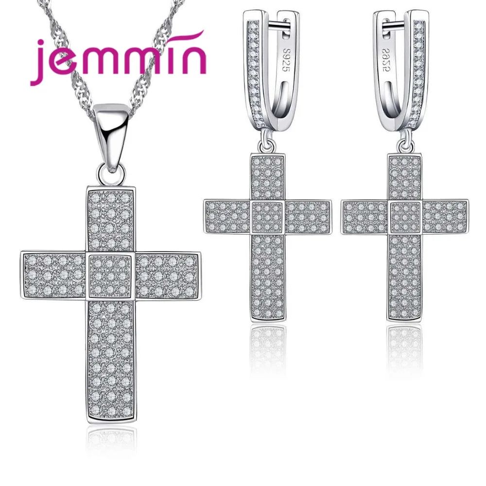 Hot Sale Crystal Cross Pendant Necklace Earrings Sets Paved full Rhinestone 925 Sterling Silver Jewelry Sets for Women
Hot Sale Crystal Cross Pendant Necklace Earrings Sets Paved full Rhinestone 925 Sterling Silver Jewelry Sets for Women