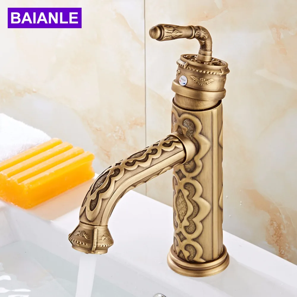 Antique Carve Brass Basin Faucet Single Handle Bathroom taps antique bronze Hot and Cold Water tap mixer
Antique Carve Brass Basin Faucet Single Handle Bathroom taps antique bronze Hot and Cold Water tap mixer