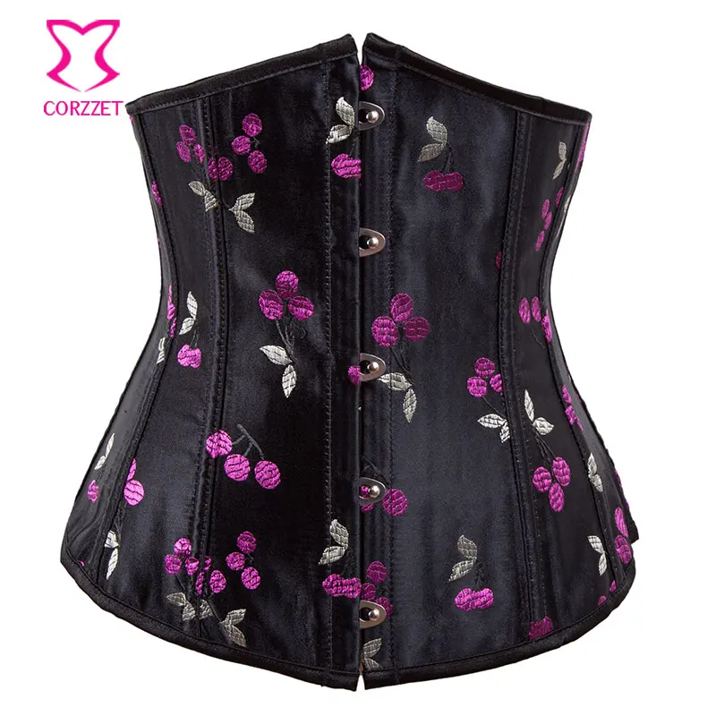 Black Satin Cherry Embroidery Underbust Sexy Corset Lingerie Women Waist Trainer Trainer Corsets Hot Taille Ausbildung Korsetts
Black Satin Cherry Embroidery Underbust Sexy Corset Lingerie Women Waist Trainer Trainer Corsets Hot Taille Ausbildung Korsetts