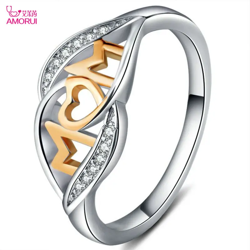 AMORUI Romantic AAA Zircon Love Mommy Jewelry Ring For Women Gold Heart Ring Give Mom Ring Gift Mother And Daughter Ring
AMORUI Romantic AAA Zircon Love Mommy Jewelry Ring For Women Gold Heart Ring Give Mom Ring Gift Mother And Daughter Ring