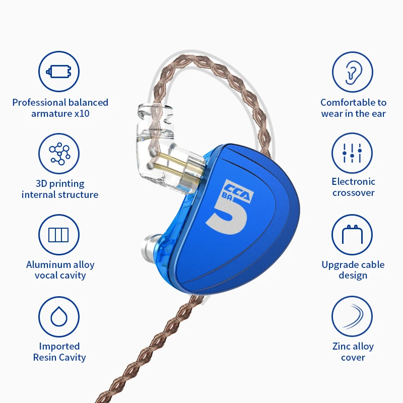 CCA A10 5BA Drive Units In Ear Earphone 5 Balanced Armature HIFI Monitoring Earphone Headset With Detachable Detach 2PIN Cable
CCA A10 5BA Drive Units In Ear Earphone 5 Balanced Armature HIFI Monitoring Earphone Headset With Detachable Detach 2PIN Cable
