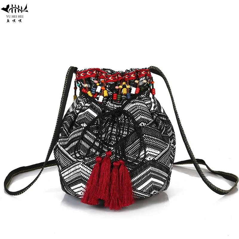 Модные Винтажные богемные сумки Хобо в стиле бохо с бахромой и бусинами женская