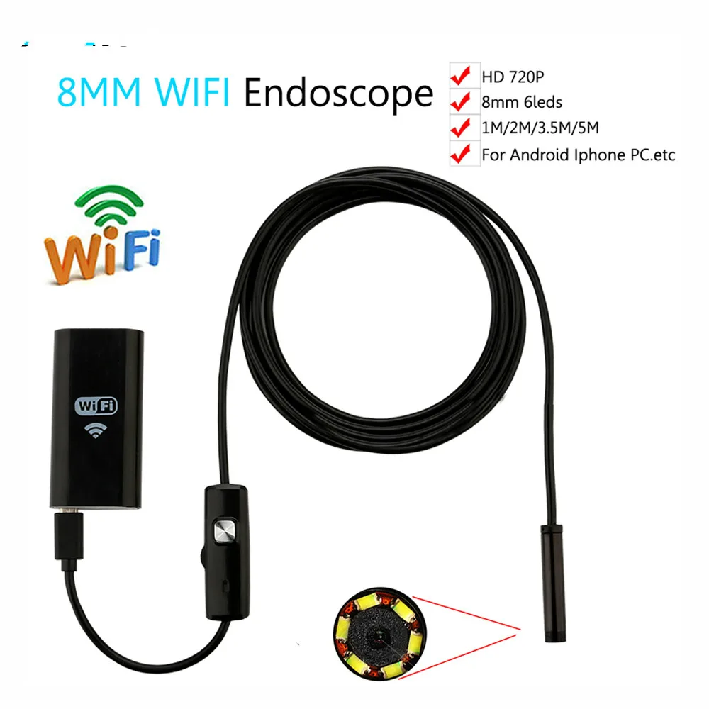 LWSTFOCUS м 8 мм Len 1 м/м 2 3 м/5 кабель водостойкая камера для iPhone и Android эндоскоп wifi