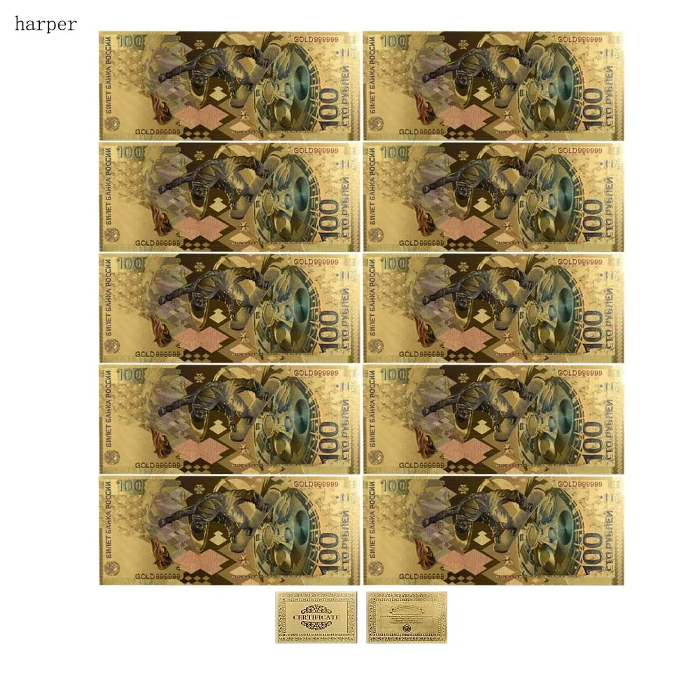 NICE 10Pcs/Lot Russia SOCHI Gold Banknotes 100 Roubles Bill Bank Note In 24K Gold Plated Fake Money Replica for Collection
NICE 10Pcs/Lot Russia SOCHI Gold Banknotes 100 Roubles Bill Bank Note In 24K Gold Plated Fake Money Replica for Collection