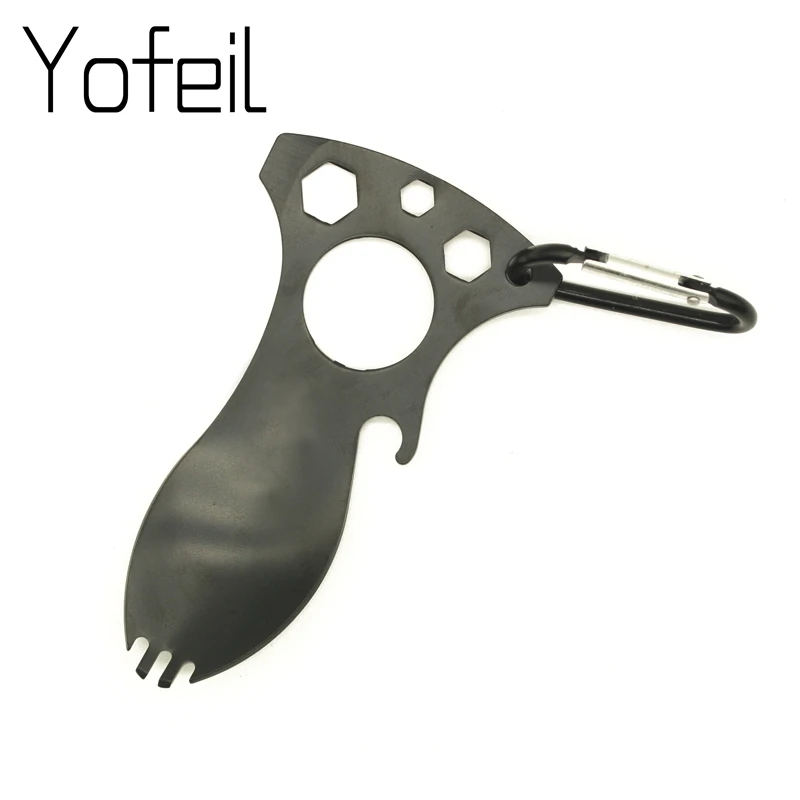 Stainless Steel Outdoor Multi Function EDC Spoon Fork Hex Wrench Bottle Opener Carabiner Camping Picnic Tableware Tactical Spork
Stainless Steel Outdoor Multi Function EDC Spoon Fork Hex Wrench Bottle Opener Carabiner Camping Picnic Tableware Tactical Spork