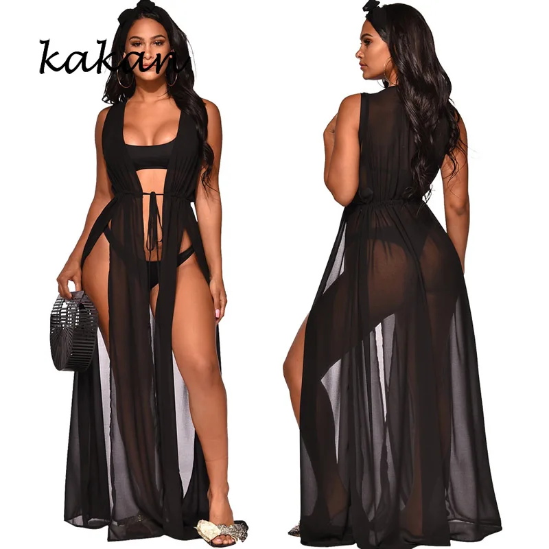 Kakan summer new women's sexy mesh dress black perspective long dress club party high slit dress
Kakan summer new women's sexy mesh dress black perspective long dress club party high slit dress